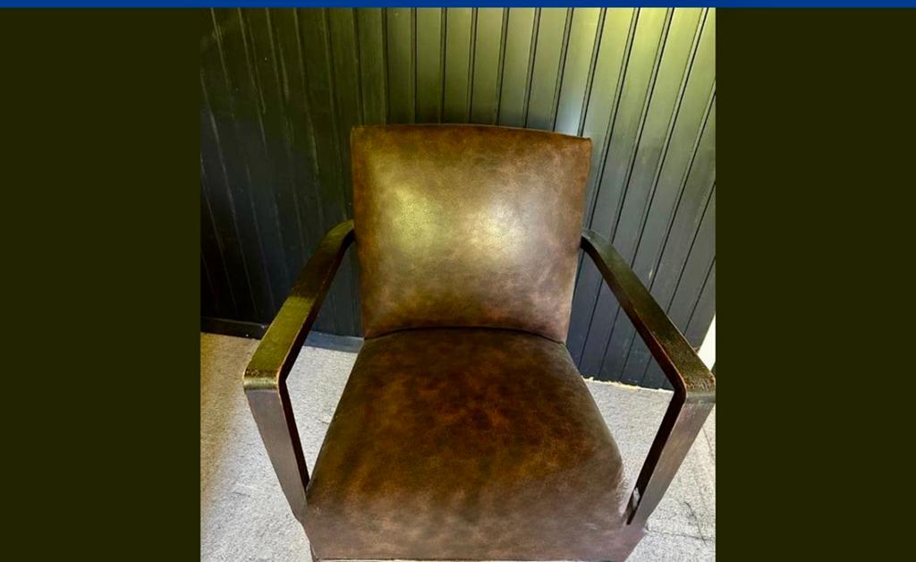 Fauteuil en cuir vieilli et bois avec 2 accoudoirs, Maison & Meubles, Enlèvement, Utilisé, Bois