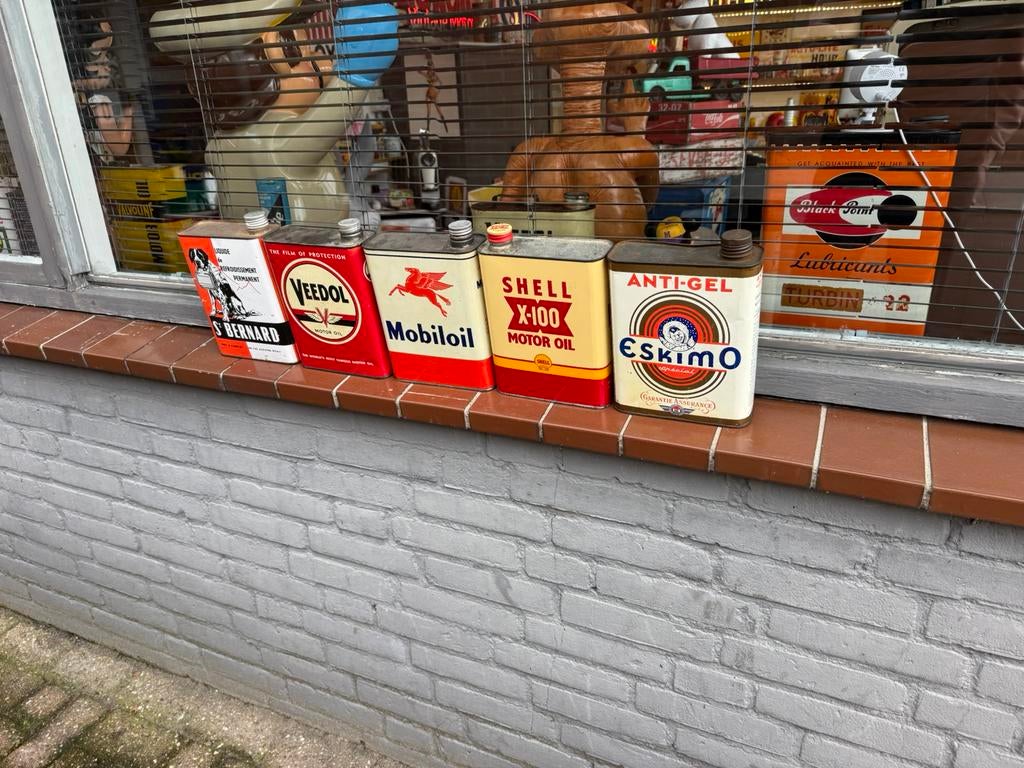 Mooie oude zeldzame garage olie blikken, Verzamelen, Ophalen of Verzenden, Gebruikt, Verpakking