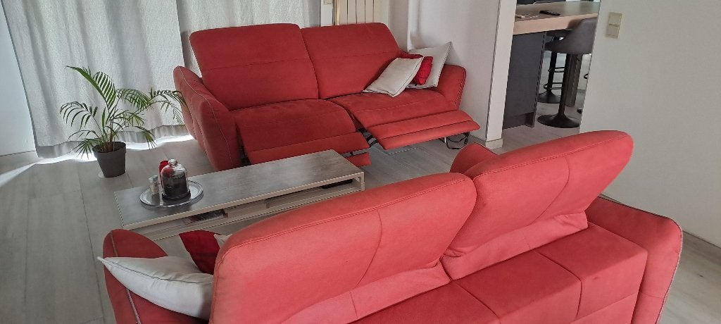 Salon avec relax en nubuck rouge, Maison & Meubles, Enlèvement, Utilisé, Synthétique