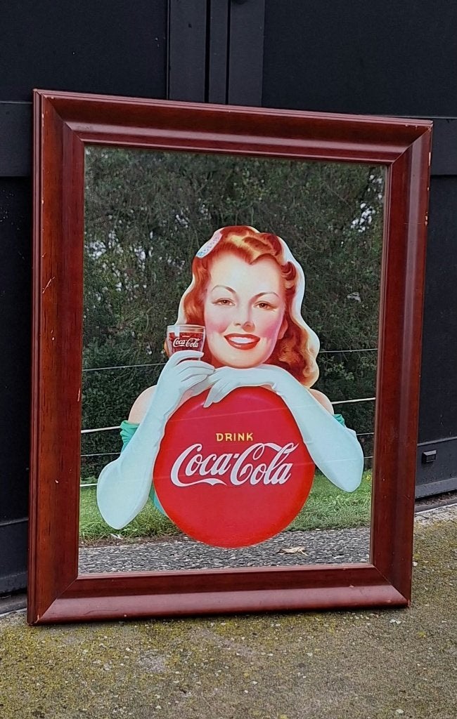 Vintage Coca-Cola spiegel in houten lijst, nr.2, Ophalen, Gebruikt, Overige typen