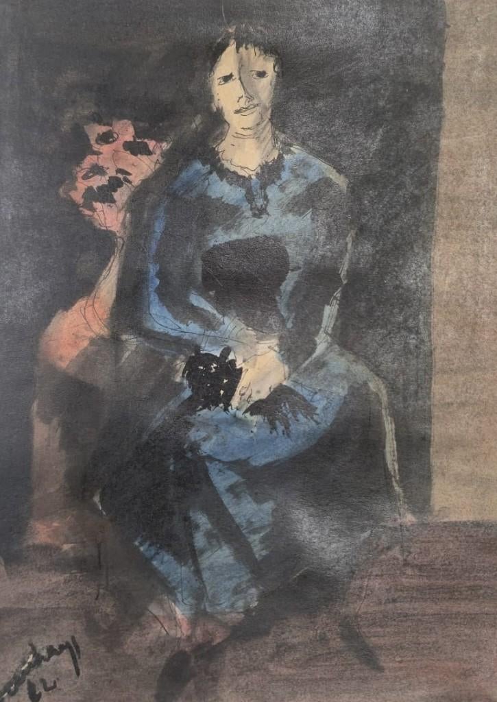 Charles Counhaye (1884-1971), femme assise, aquarelle, Enlèvement ou Envoi