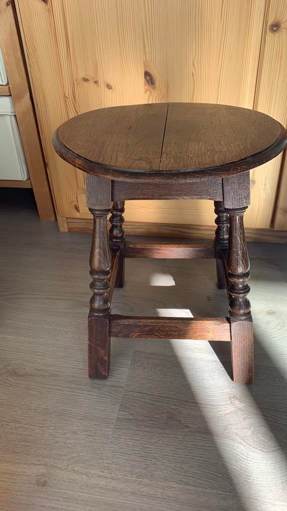 Prachtig vintage massief plantentafeltje, Enlèvement, Utilisé, Rond, Bois