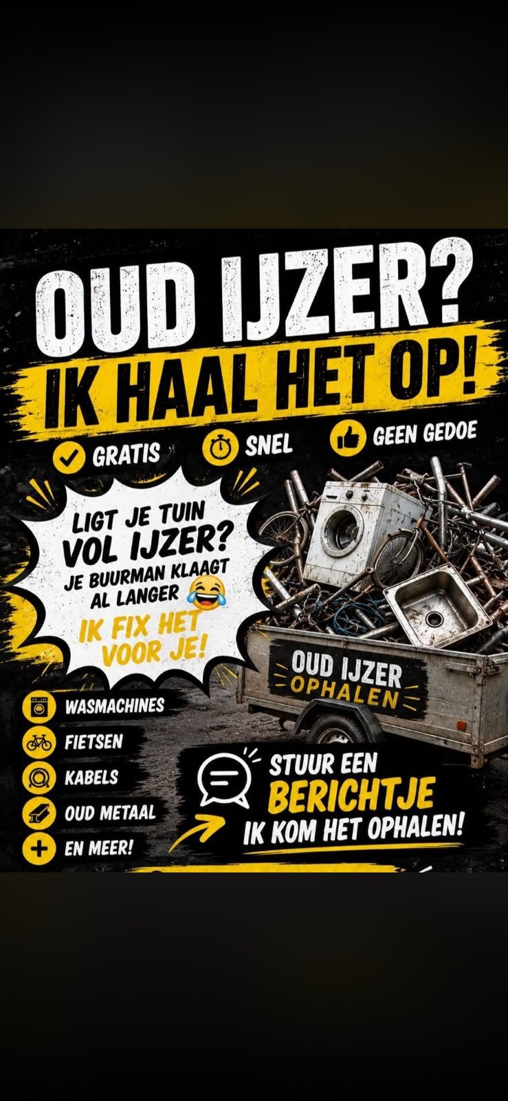 Kom gratis oud ijzer ophalen, Doe-het-zelf en Bouw, Metalen, Ophalen of Verzenden, Zo goed als nieuw, IJzer
