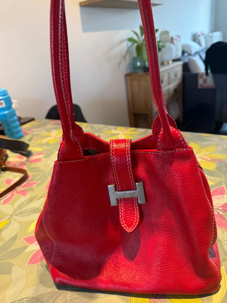 Handtas rood leder, Ophalen, Gebruikt, Rood
