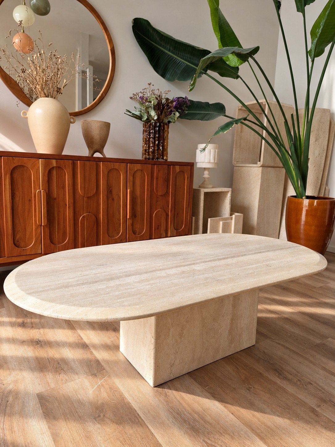 vintage traventin salontafel, Ophalen, Ovaal