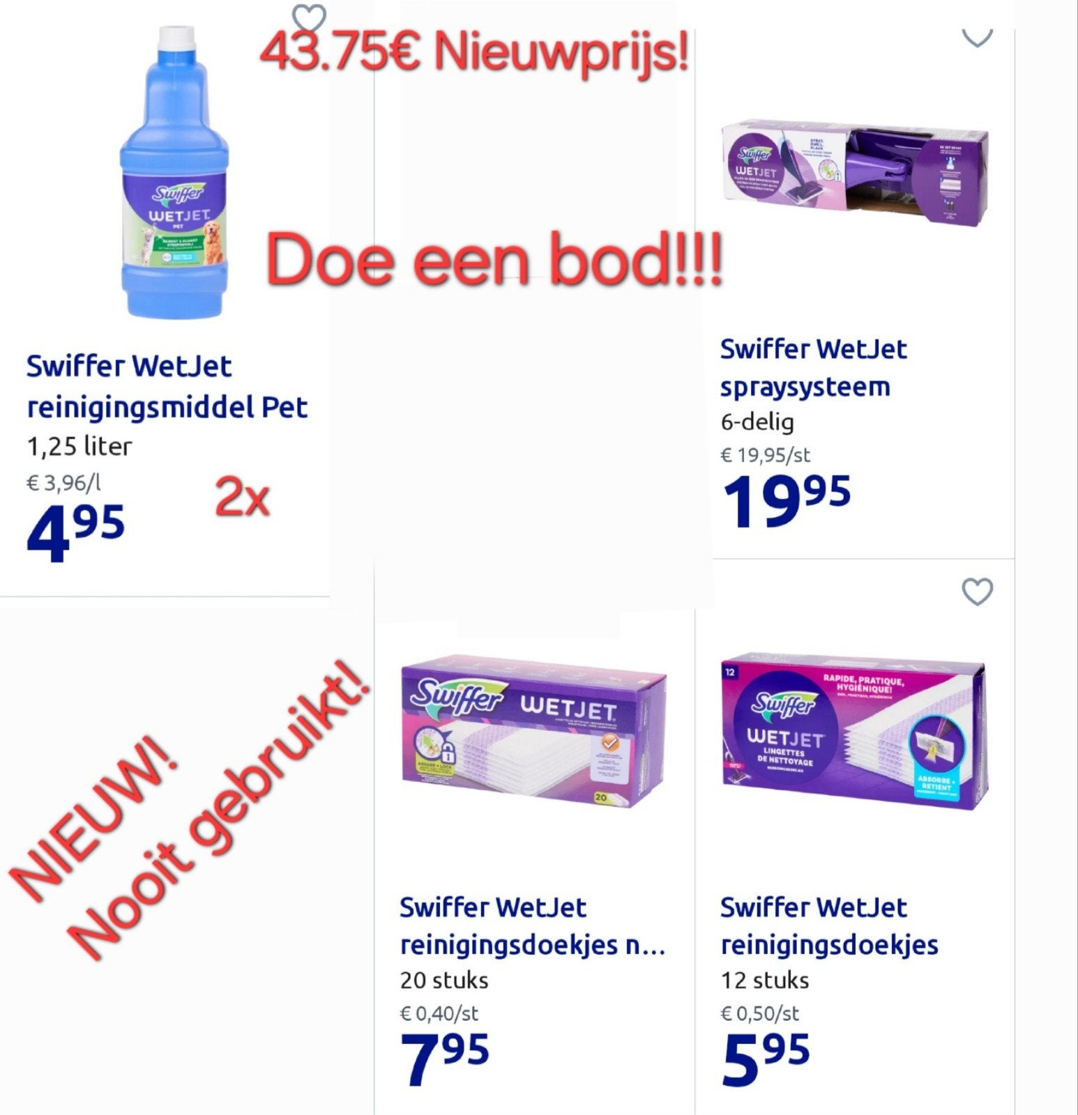 Système de pulvérisation SWIFFER WetJet avec accessoires NOU, Maison & Meubles, Produits de nettoyage, Enlèvement ou Envoi
