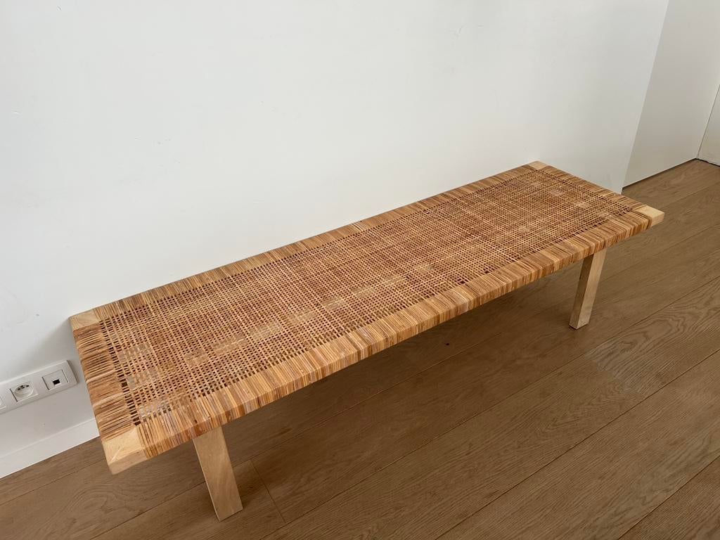 Design rotan bank naturel hout – Scandinavisch/Japandi, Ophalen, Zo goed als nieuw, Hout