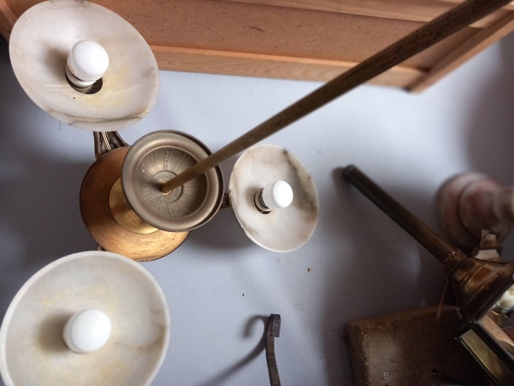 Oude luster met opaline glaasjes, Antiek en Kunst, Antiek | Verlichting, Ophalen