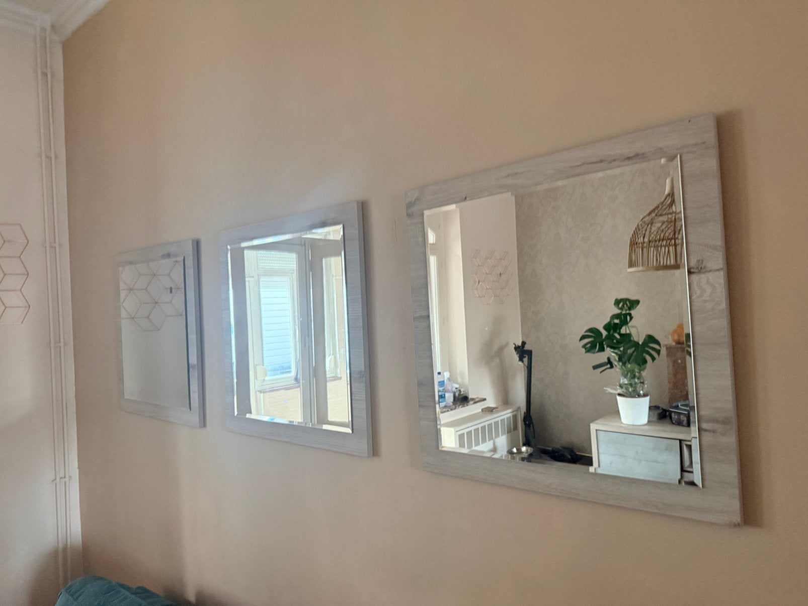 3 miroirs pour salle a manger, Enlèvement, Comme neuf, Carré, 50 à 75 cm