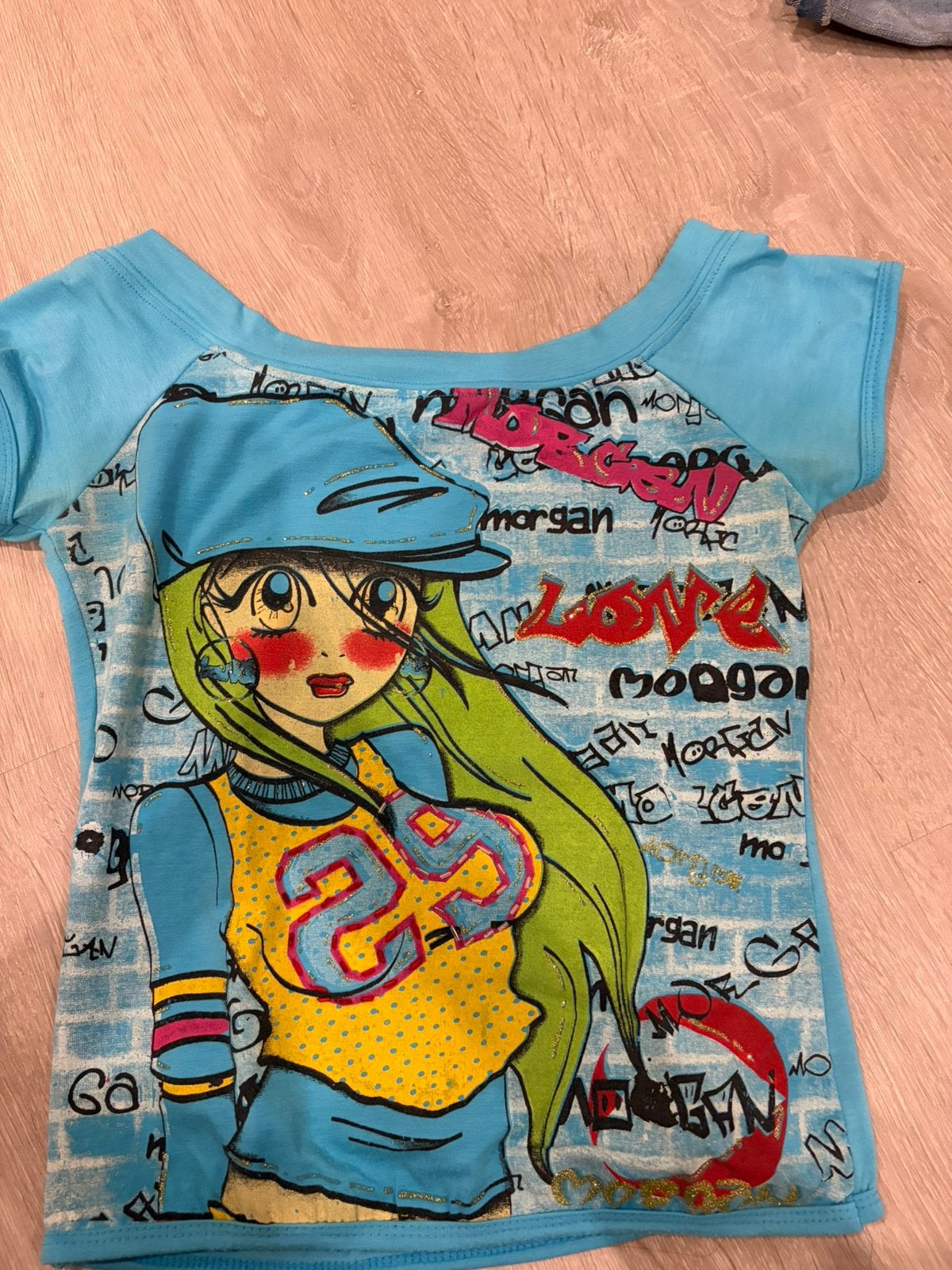Morgan de Toi – vintage Y2K t-shirt met anime print maat S, Enlèvement ou Envoi, Comme neuf, Fille, Ensemble