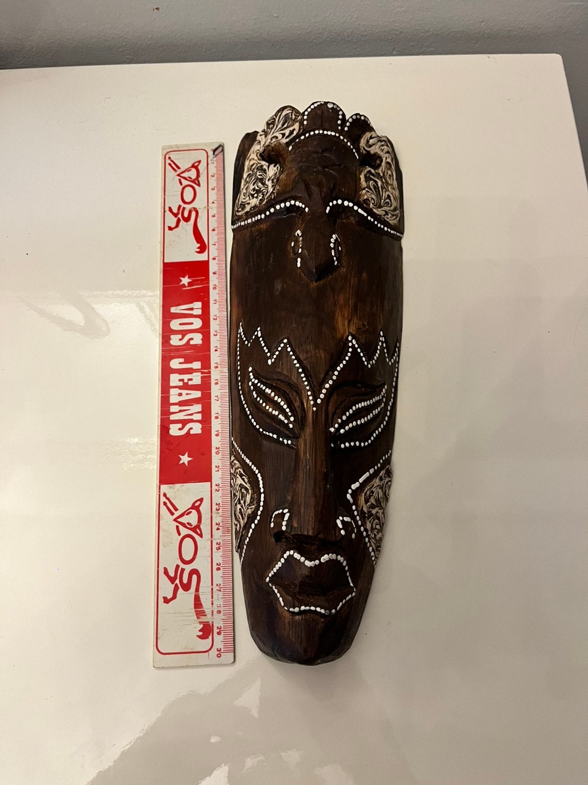 Masque africain / ethnique en bois sculpté – Motif– 30 cm, Enlèvement ou Envoi, Masque, Peint, Bois