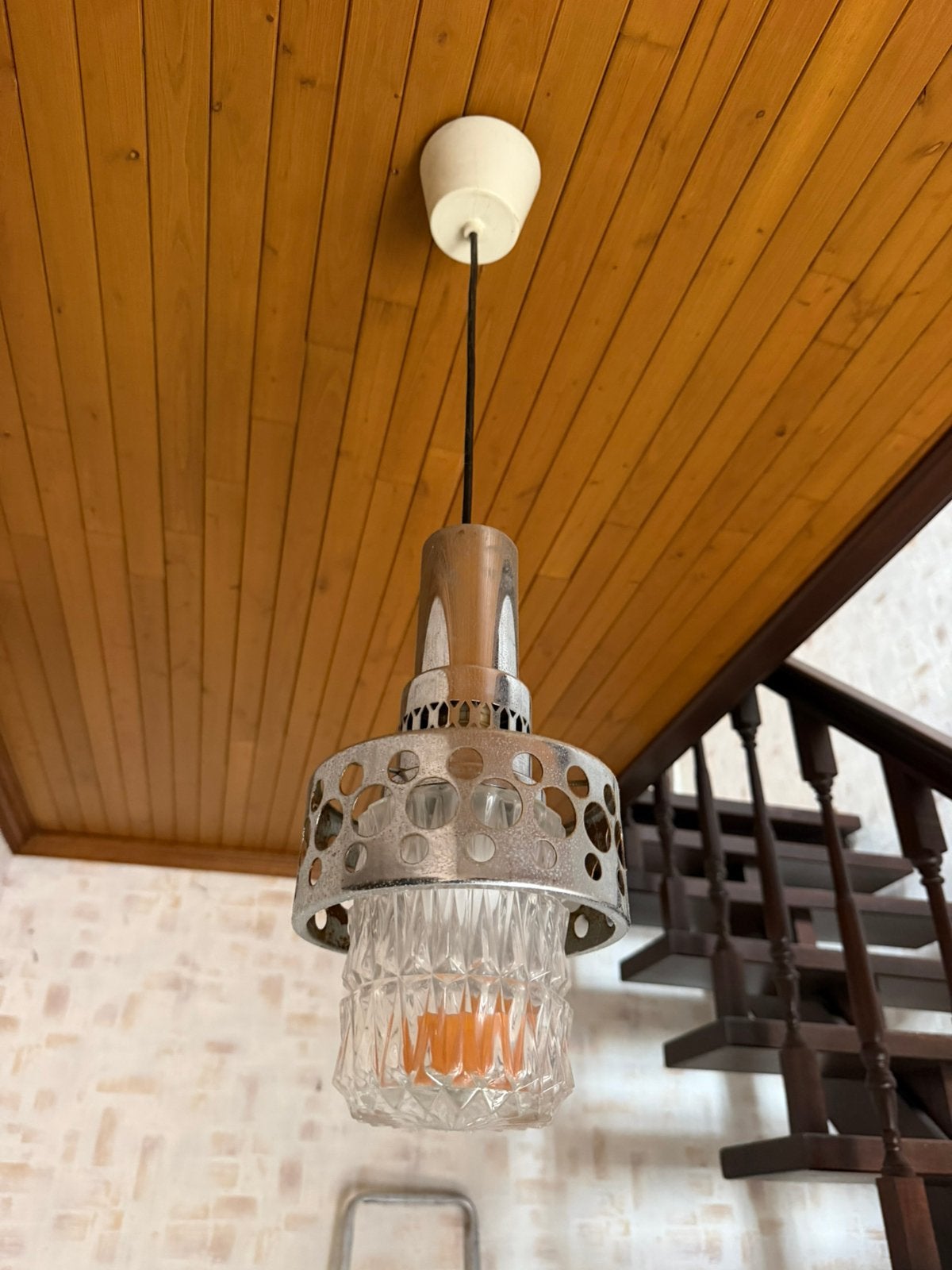Vintage Massive Space Age hanglamp glas oranje, Huis en Inrichting, Ophalen of Verzenden, Zo goed als nieuw, Glas