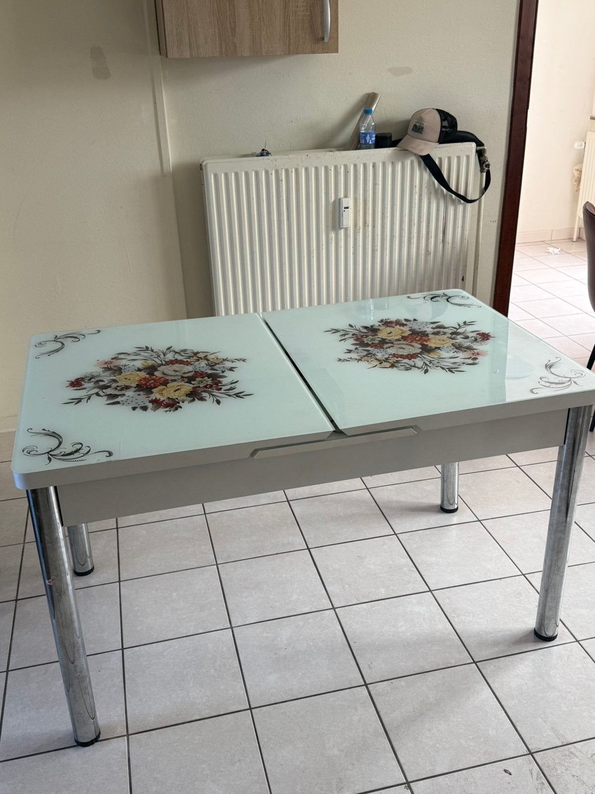 Glazen uitschuifbare keukentafel, Ophalen, Gebruikt