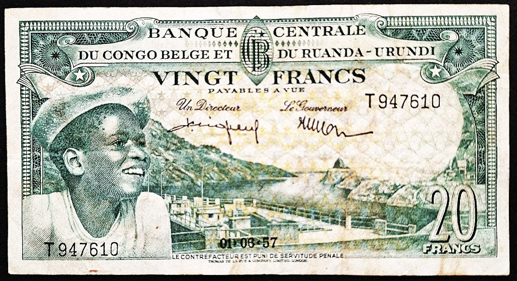 20 Francs CONGO BELGE 1957 qualite, Enlèvement ou Envoi, Billets en vrac