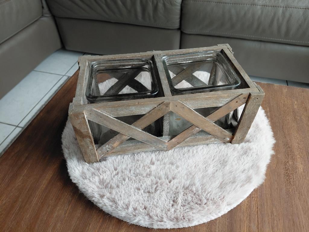 DUBBELE LANDELIJKE KAARSHOUDER, Ophalen, Zo goed als nieuw, Hout, Minder dan 25 cm