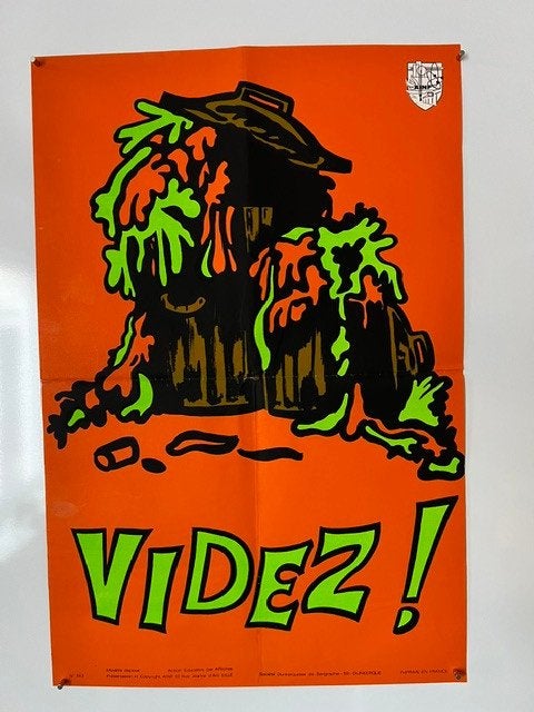 Franse industriële affiche, leeg de vuilnisbakken, Ophalen
