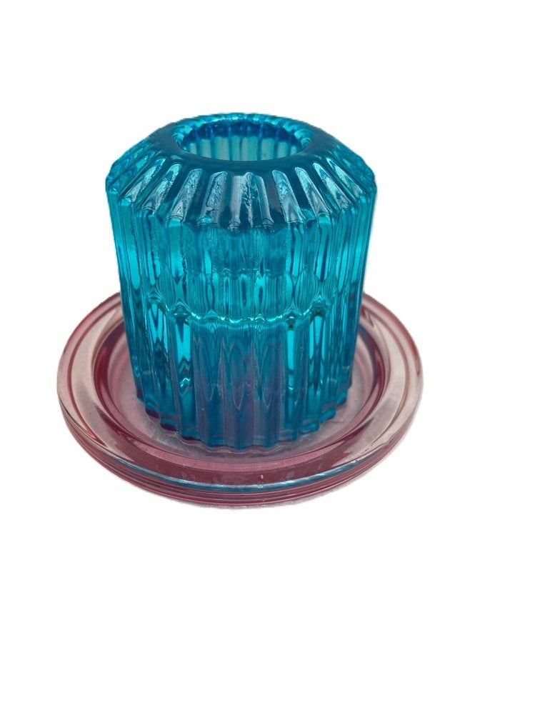 Kandelaar Blauw roze voor dinerkaars 7 cm NIEUW, Blauw, 7 cm, Overige merken, Nieuw