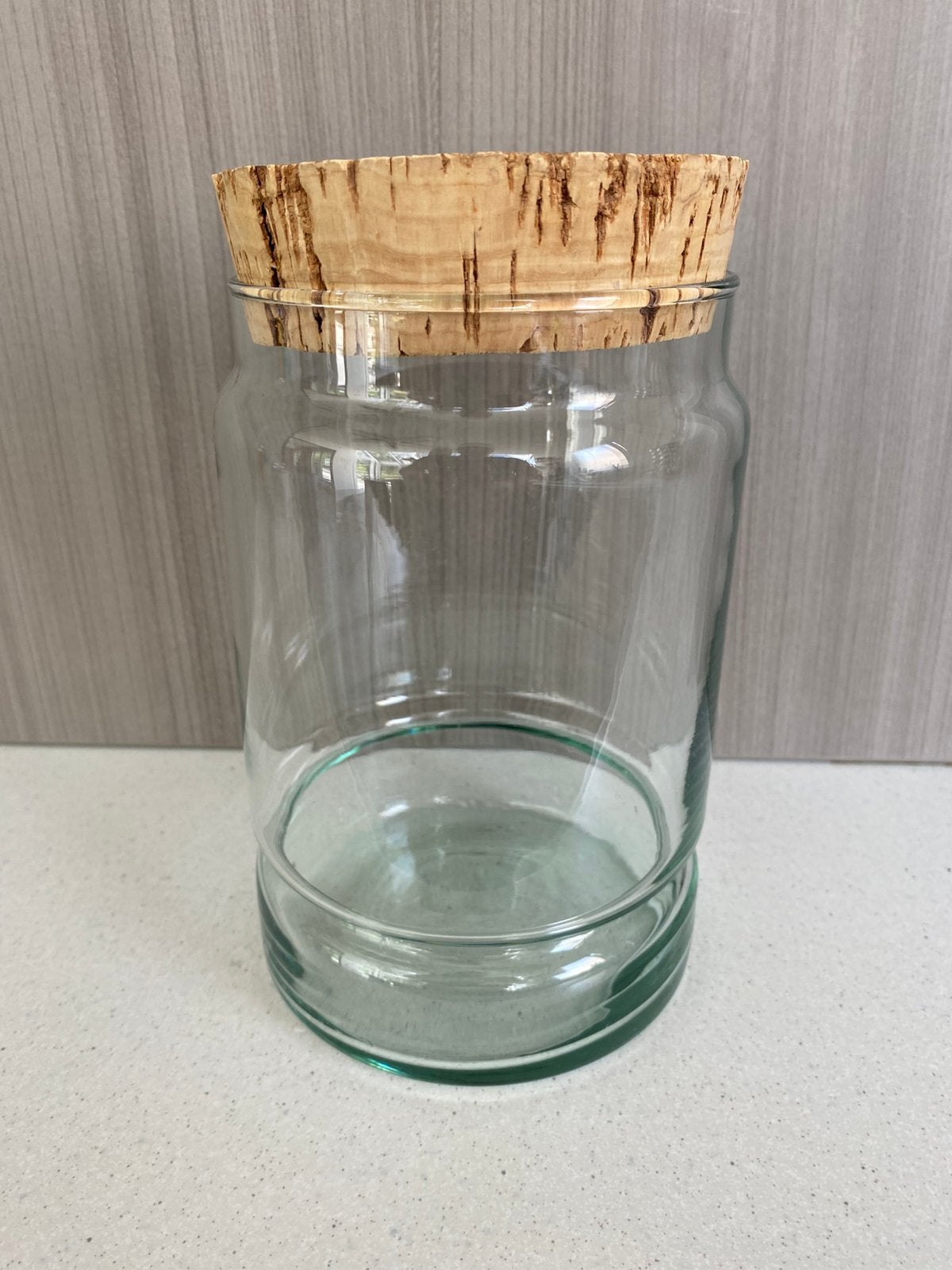 Grand bocal en verre avec couvercle en liège, Enlèvement, Comme neuf, Verre, Moderne