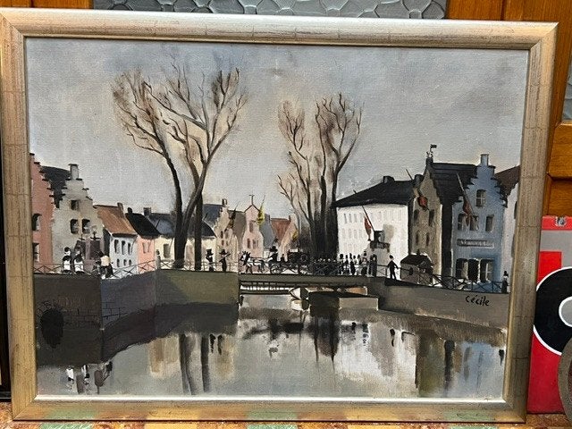 Cécile Decoene, l'enterrement a Bruges, Olie op doek, Antiek en Kunst, Ophalen, Gesigneerd, Olieverf, Doek