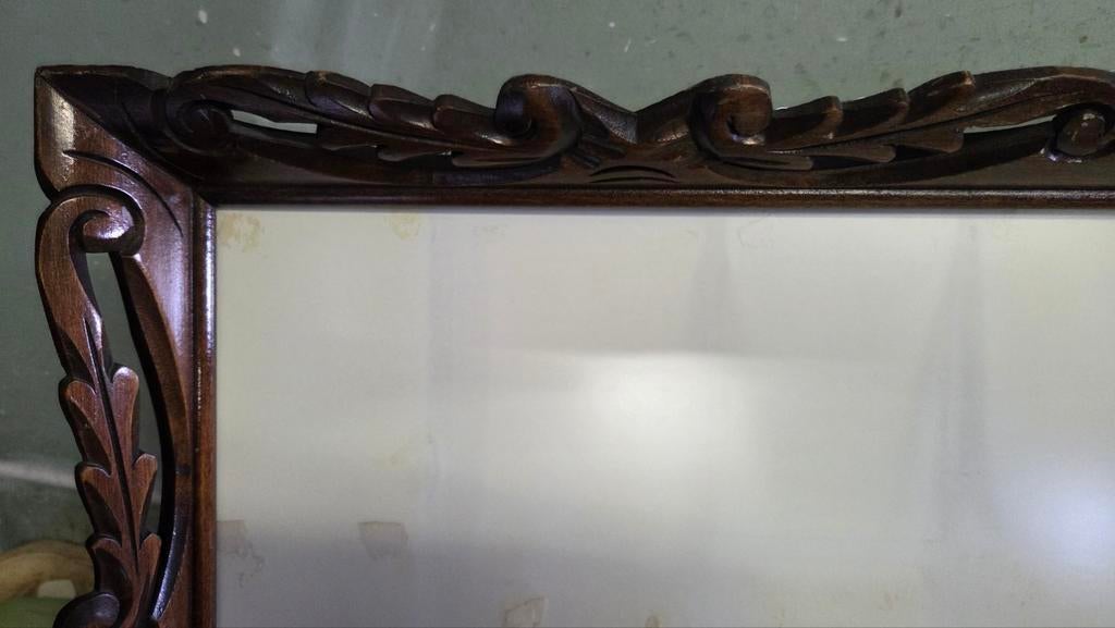 Grote houten gesculpteerde kader met mat glas, Antiek en Kunst, Ophalen