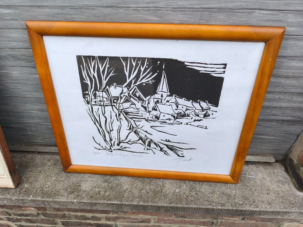 Lithographie neige a soignies signe Michel stievenart, Antiquités & Art, Enlèvement ou Envoi, Lithographie