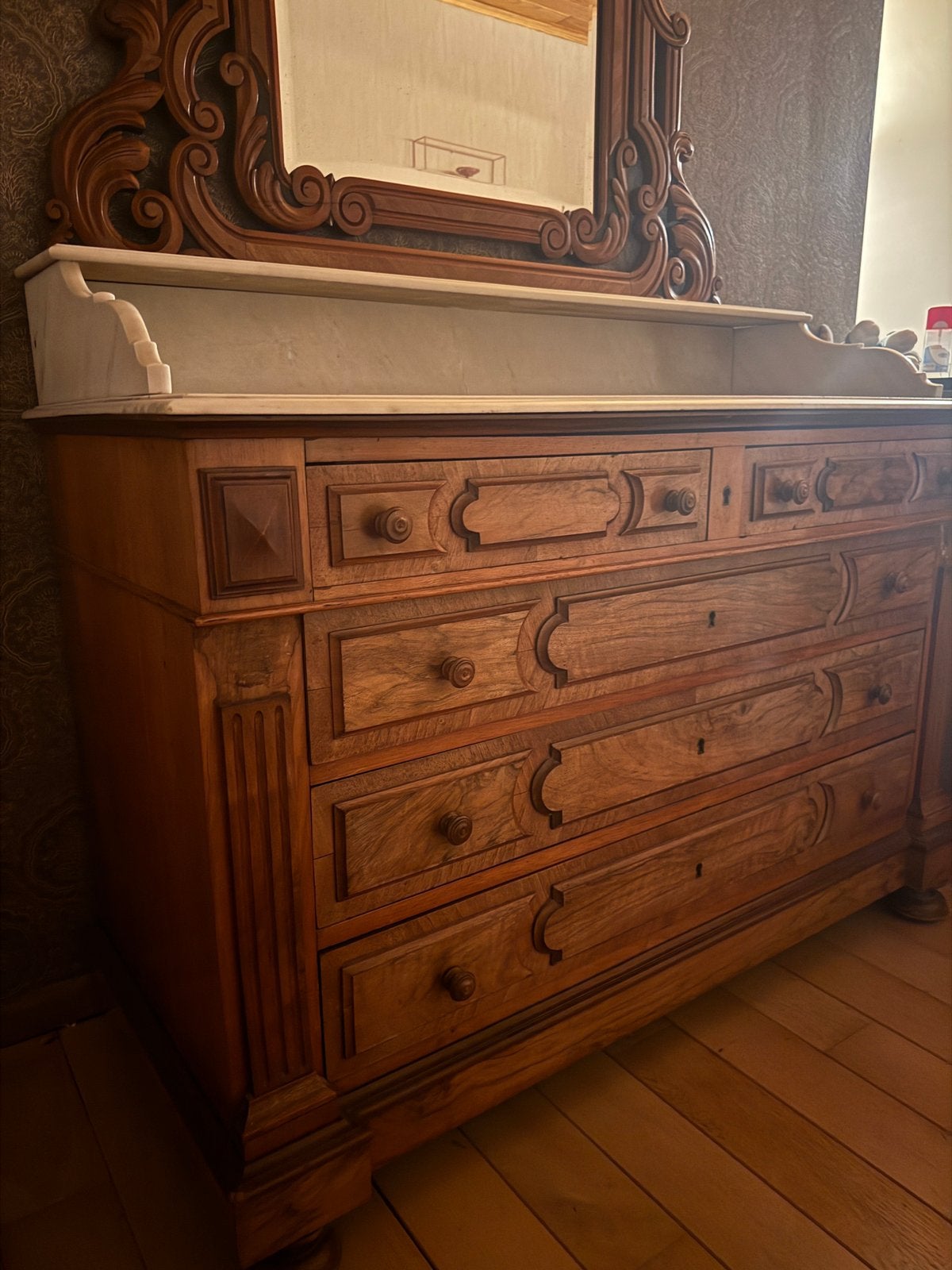 Belle armoire à miroir ancienne en pierre naturelle, Enlèvement