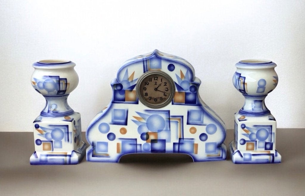 Art Deco schouwgarnituur (spritzdekor), Antiek en Kunst, Ophalen of Verzenden