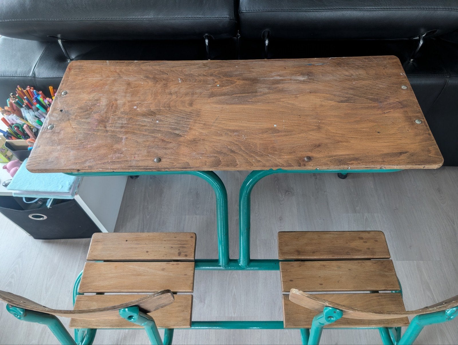vintage kinderbureau, Ophalen, Groen, Gebruikt, Hout