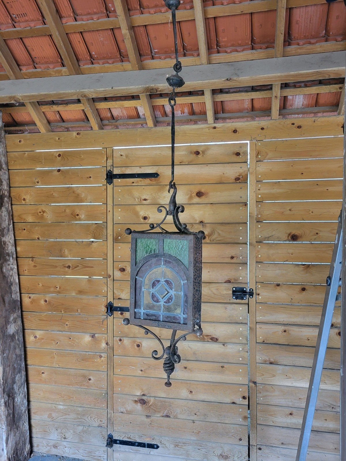 Antieke glas in lood armatuur, Antiek en Kunst, Ophalen of Verzenden