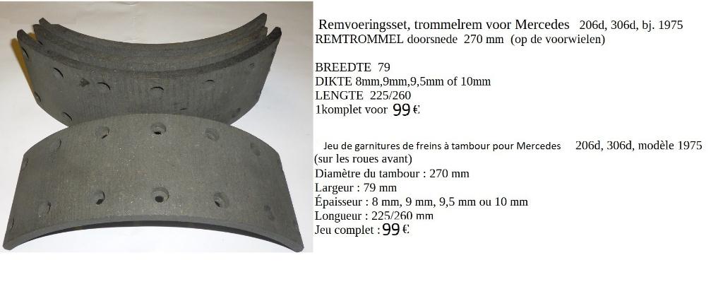 Jeu de garnitures de freins pour Mercedes 206d, 306d, Enlèvement ou Envoi, Neuf, Mercedes-Benz