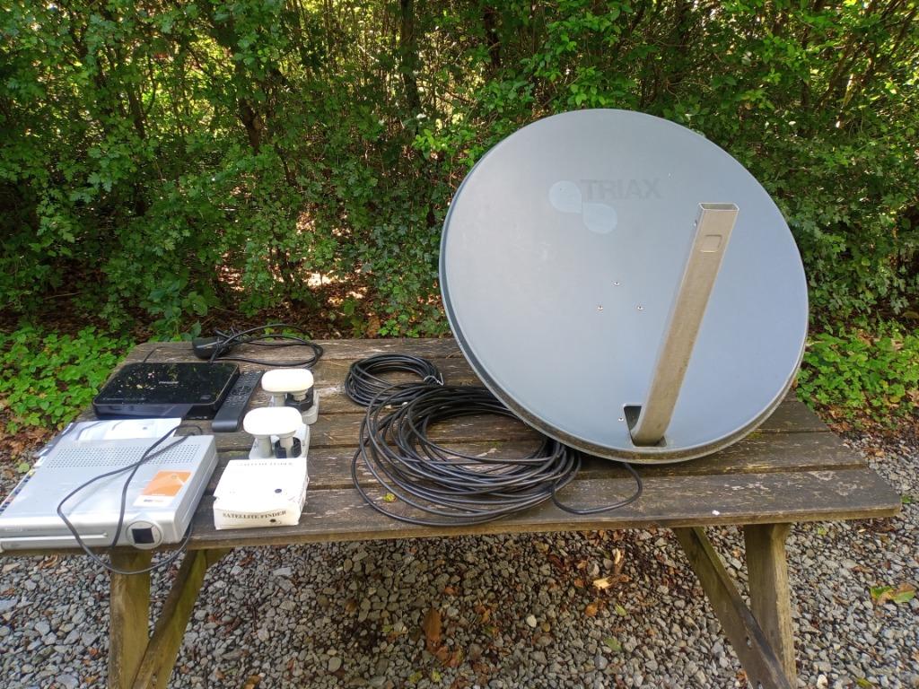 Schotelantenne Triax 70-77cm Grijs/ Volledige set, Ophalen, Gebruikt, (Schotel)antenne, Overige merken