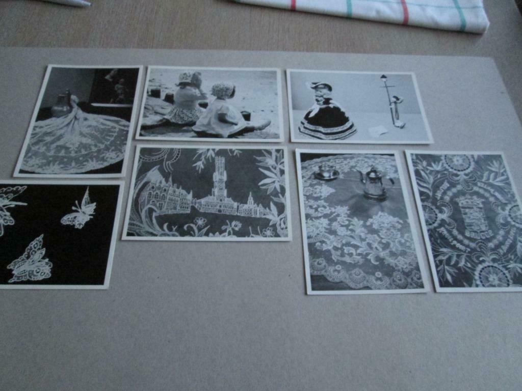 7 postkaarten met afbeeldingen van kant, Verzenden
