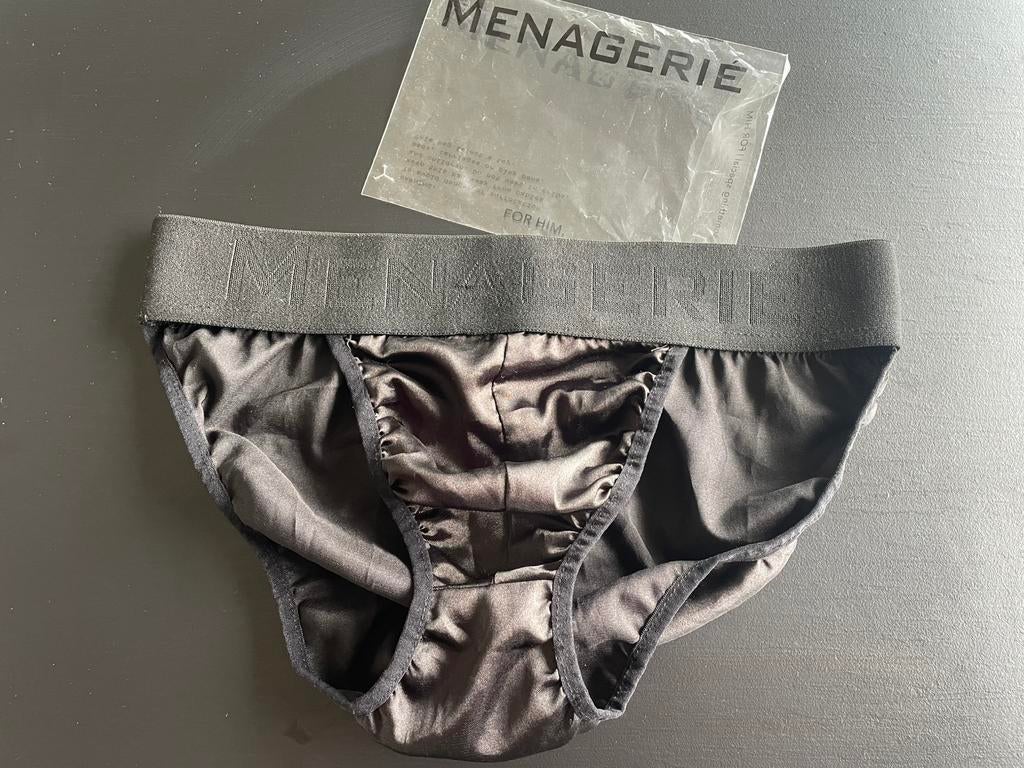 Tanga pour homme en satin, Envoi, Noir, Menagerie Intimates, Slip
