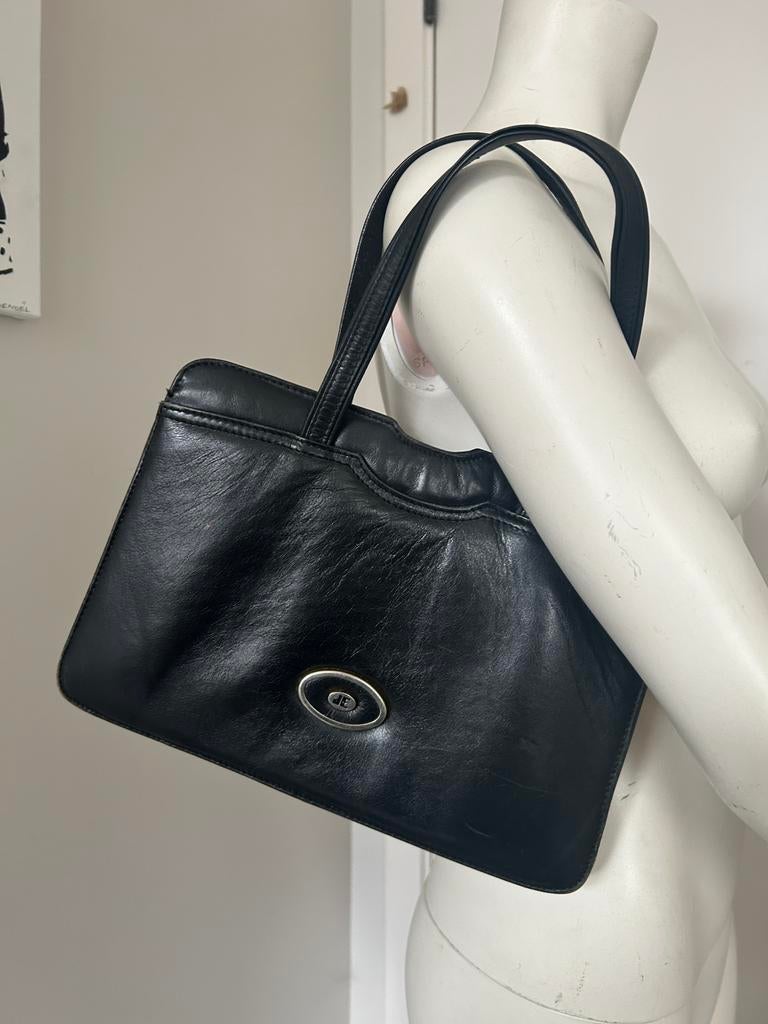 Jacques Esterel vintage zwarte leren handtas, Ophalen of Verzenden, Zo goed als nieuw, Zwart, Handtas
