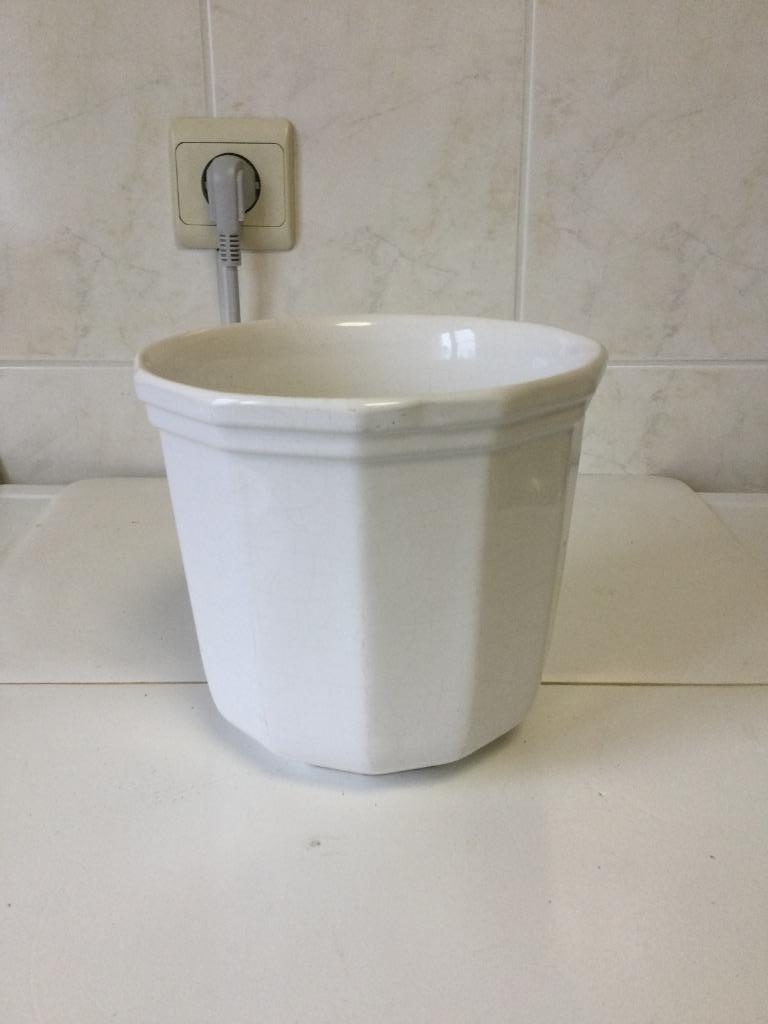 Witte cache-pot diameter 16 cm - hoogte 15 cm, Enlèvement ou Envoi, Utilisé, Moins de 25 cm, Moins de 40 cm
