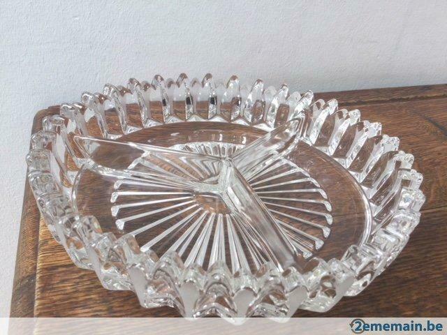 Joli plat  apéritif en verre  : 3 compartiments, Antiquités & Art