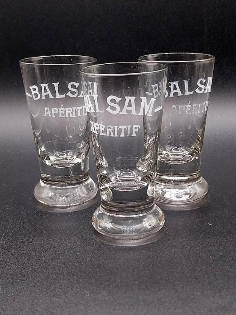 3 verres BALSAM ( anciens à l'acide) à genièvre, Enlèvement ou Envoi