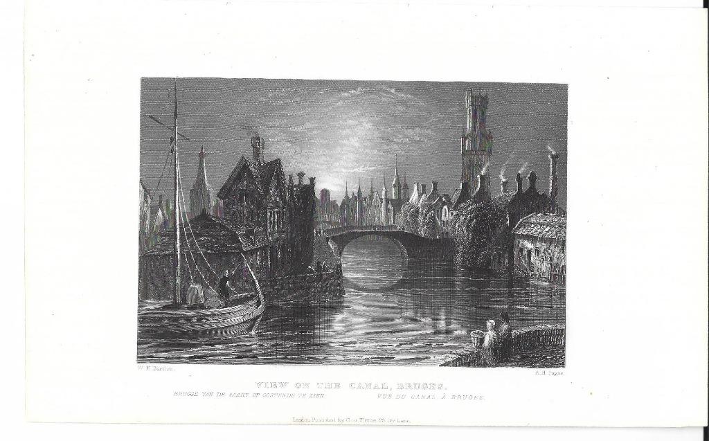 1837 - Brugge / zicht op de rei, Antiek en Kunst, Kunst | Etsen en Gravures, Verzenden