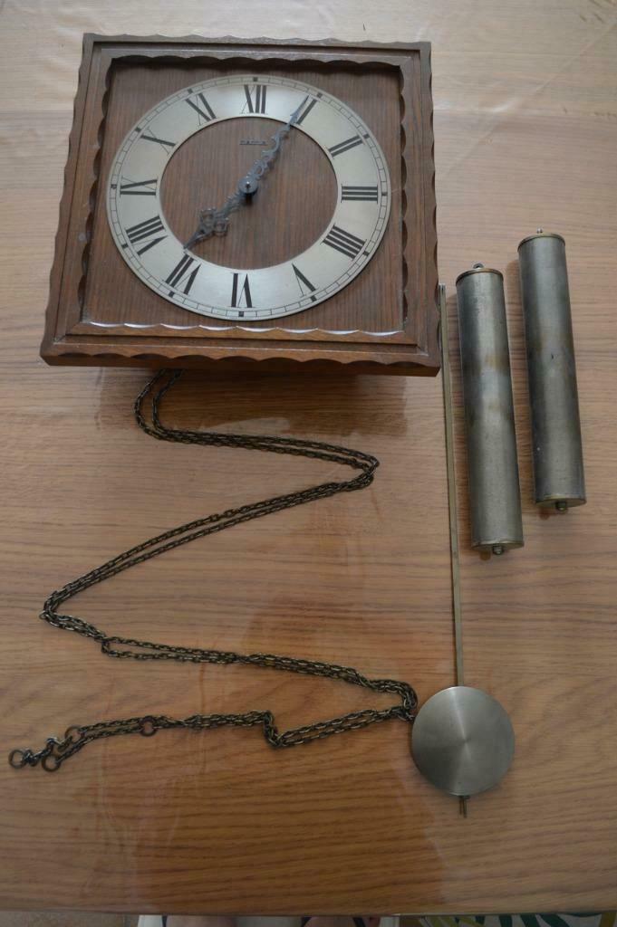 Wandklok - Hermle - Hout, Staal - Midden 20e eeuw, Ophalen of Verzenden, Gebruikt, Digitaal, Wandklok