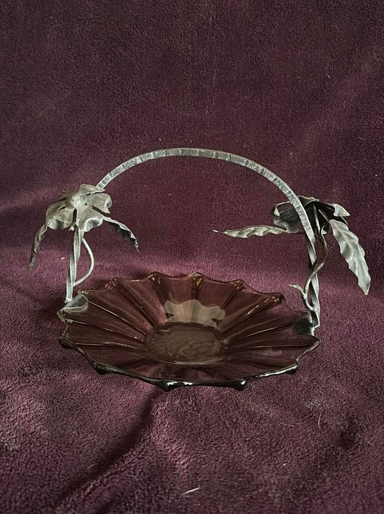 Antiek fruitschaaltje, glas, smeedwerk, Enlèvement
