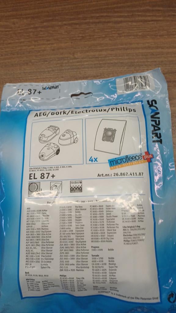 Sacs pour aspirateur AEG/BORK/Electrolux/Philips EL87+, Enlèvement ou Envoi