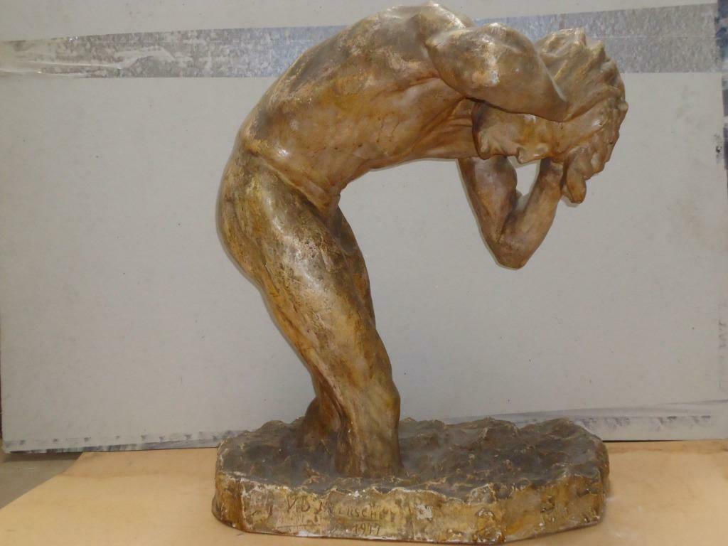 1917 Gustave VAN DEN MEERSCHE Gent L beeld bader naakte man, Antiek en Kunst, Ophalen