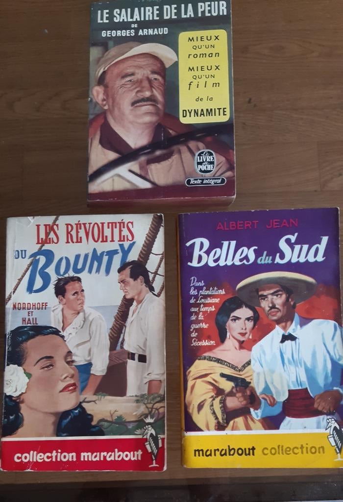 3 romans en français, Enlèvement ou Envoi, Belgique, Arnaud ,Nordhoff et Hall ,Albert Jean, Utilisé