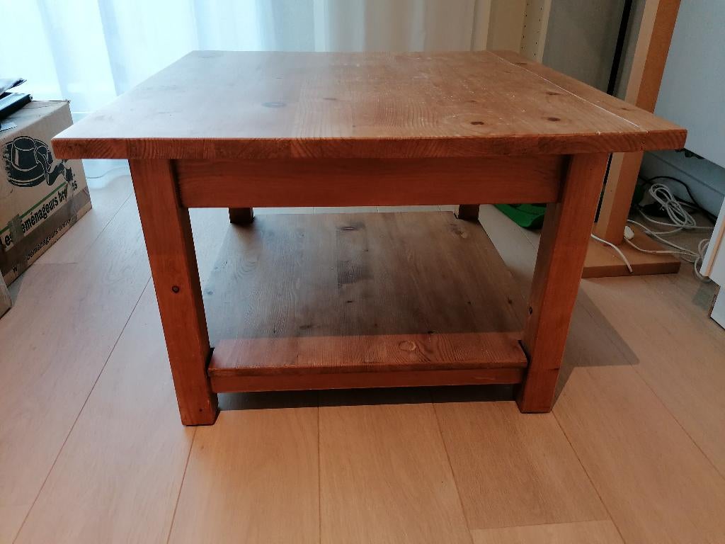 Salontafel van massief grenen, Ophalen, Gebruikt, 50 tot 100 cm, Vierkant