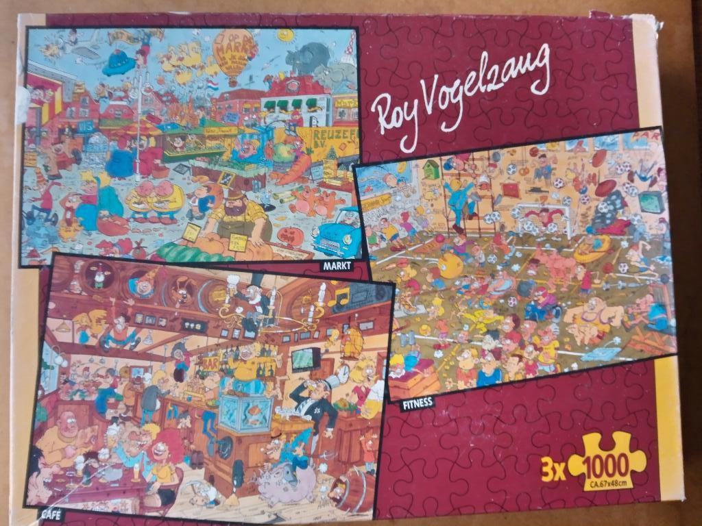 puzzel 3x1000st Roy Vogelzang-markt,fitness,cafe, Ophalen of Verzenden, 500 t/m 1500 stukjes, Legpuzzel