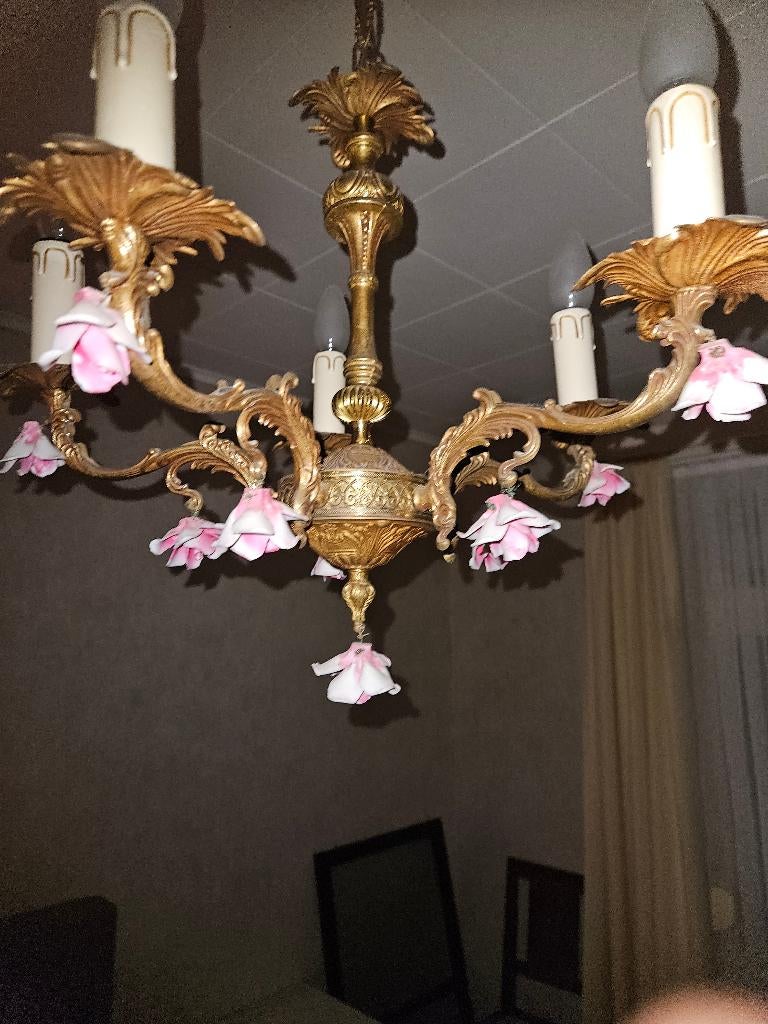 Kroonluchter porselein antiek, Huis en Inrichting, Lampen | Kroonluchters, Ophalen, Gebruikt, Glas