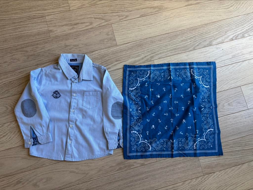 Lichtblauw hemdje met sjaaltje Mayoral, Kinderen en Baby's, Kinderkleding | Maat 92, Verzenden, Gebruikt