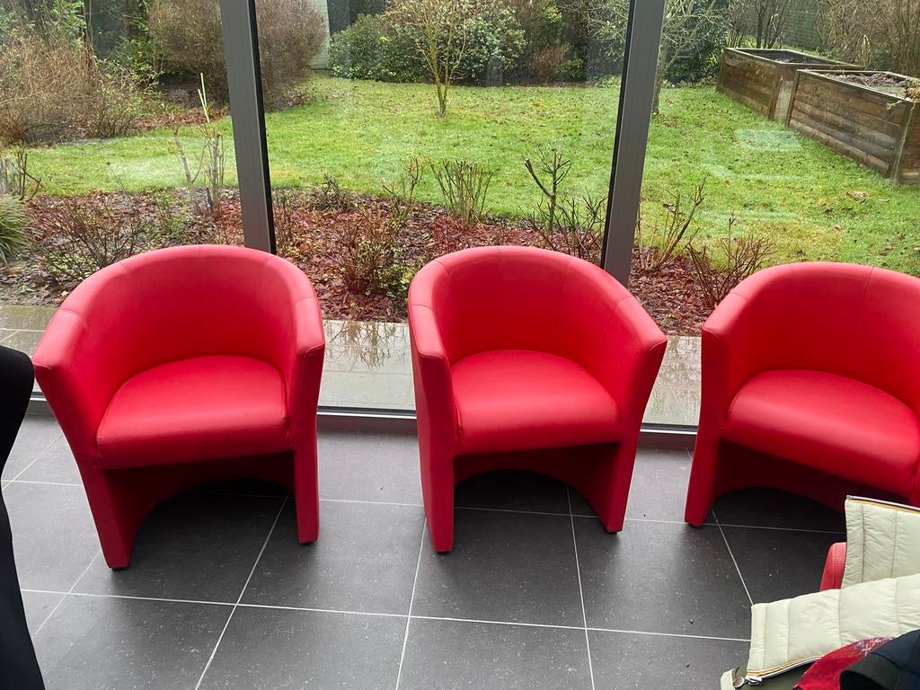 4 fauteuils rouges en cuir, Ophalen, Gebruikt, Eenpersoons, Leer