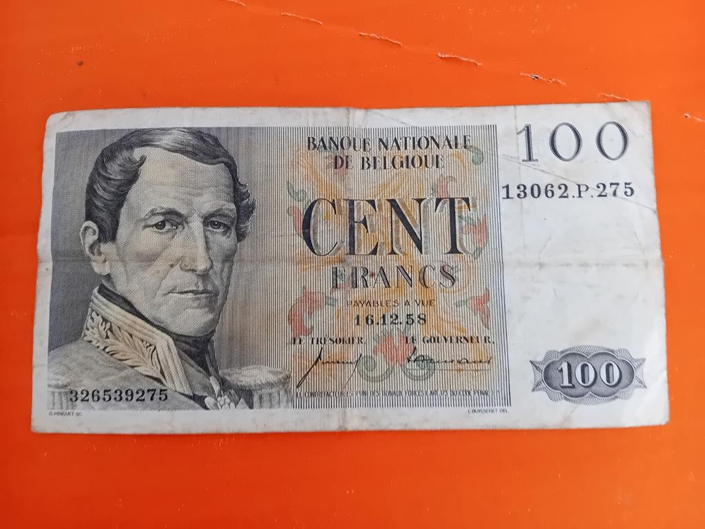 Bankbiljet 100 Francs België 16.12.58, Ophalen of Verzenden, Los biljet