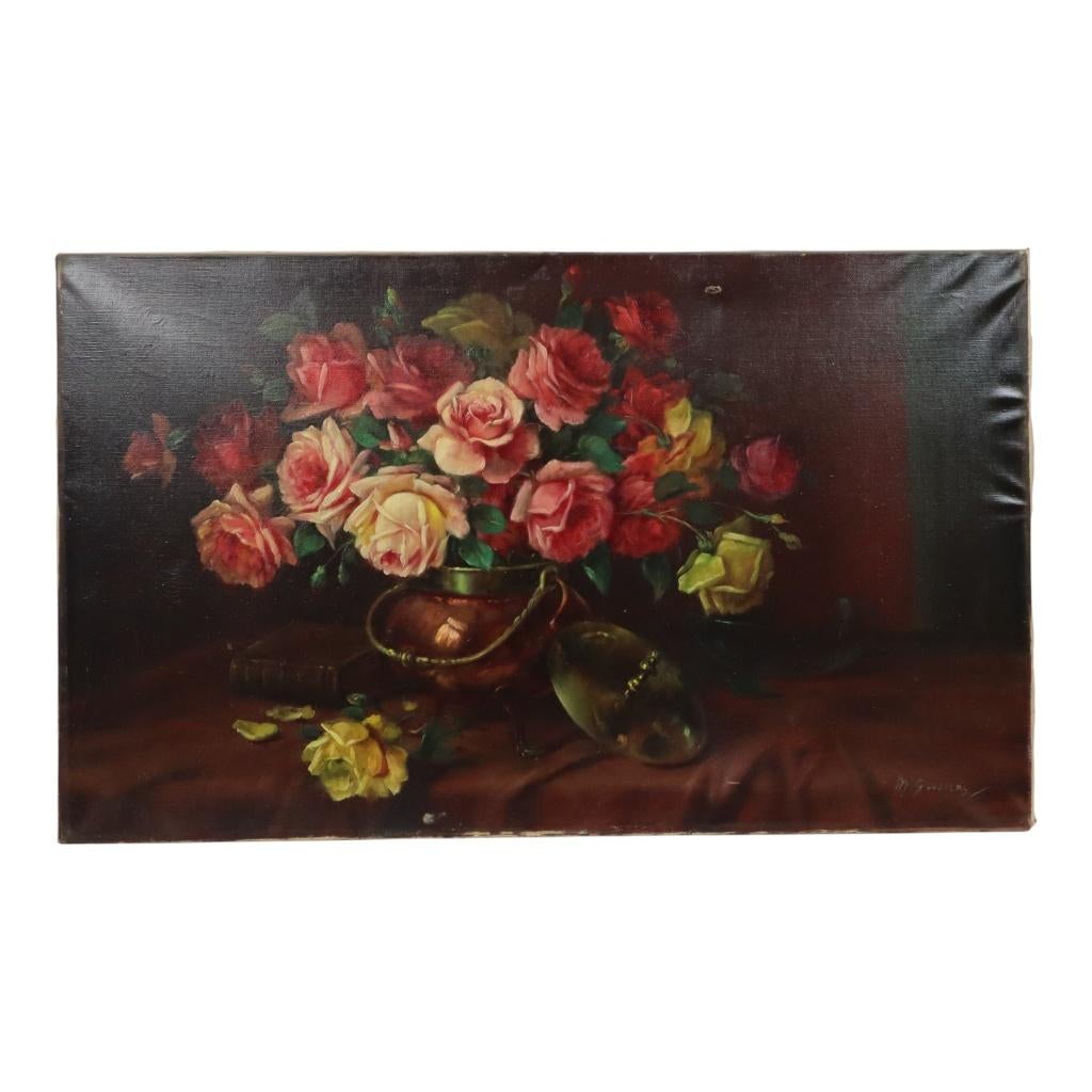 Groot Bloemen Schilderij Stilleven Rozen Olie op Doek 100cm, Ophalen of Verzenden